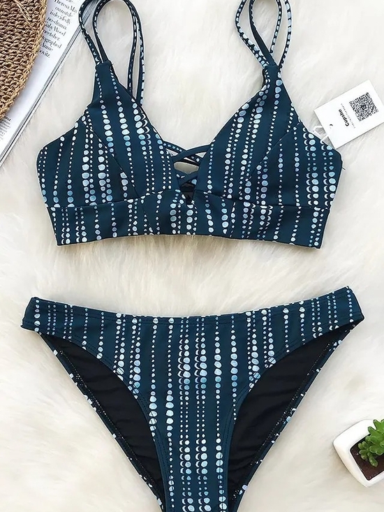 Cupshe Other - NWT Cupshe Dream Space Lace Up Blue Dot Bikini- XL
